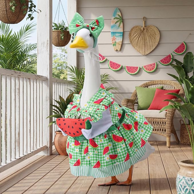 Summer Porch Goose Outfits for 23 Inch Lawn Statue | Watermelon Costume for Plastic/Cement Statue, Duck Sculpture Clothes for Spring Yard Patio Party Decoration
