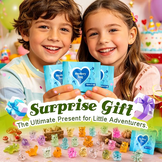 120Pcs Glow in The Dark Mini Resin Animals Mystery Bags,Individually Wrapped Blind Bags Resin Animals,Tiny Animal Figurines for Fairy Garden,Terrarium Decor,Party Favors,DIY Crafts