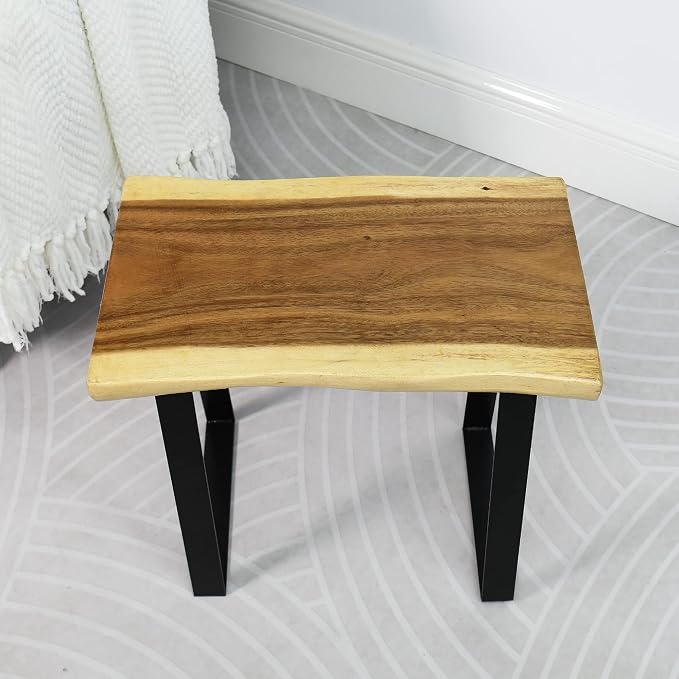 Natural Wood Bench 20"x13"x18"H Rectangle Solid Wooden Entryway Stools Living Room End Table Rustic Live Edge Coffee Table Side Table Bedroom Bathroom Patio Outdoor Garden Foot Rest Stool