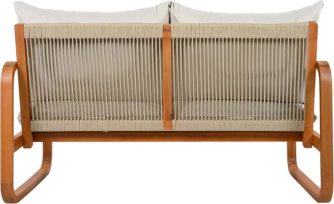 Christopher Knight Home Coddy 4-Seater Patio Furniture Set with Coffee Table, 4 Piece Outdoor Acacia Wood Conversation Set with Cushion, Sold Wood Outdoor Sectional Sofa Set, Beige+Natural
