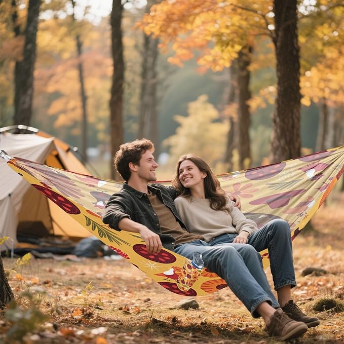 Thanksgiving Turkey Camping Hammock, Portable Lightweight Single Hammock with Tree Straps and Aluminum Carabiners, 114" x 54" Travel Hammock for Hiking Backpacking Beach