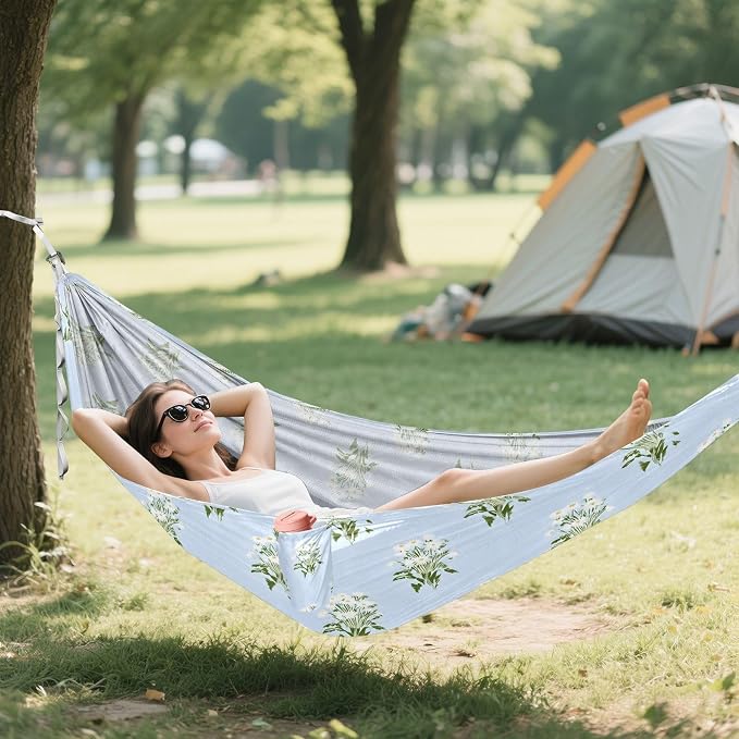 Camping Hammock Outdoor Hammocks for Outside Little Daisy Flowers Blue Beach Trees Portable Lightweight with Pockets Tree Straps Indoor Small