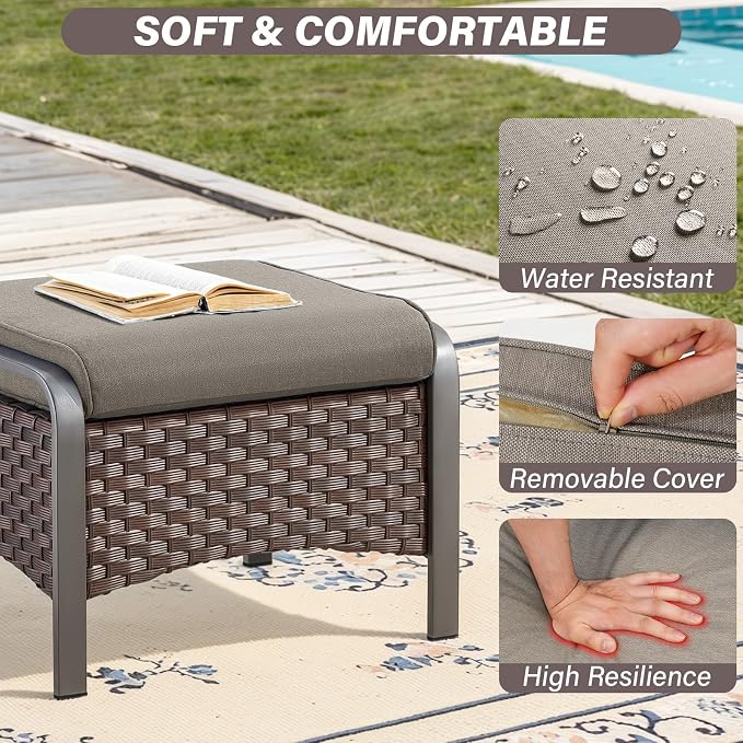 Belord 4 Pieces Wicker Patio Furniture Set Outdoor Patio Chairs with Ottomans All Weather Rattan Outdoor High Back Deep Seating Furniture for Porch Deck Sunroom Backyard