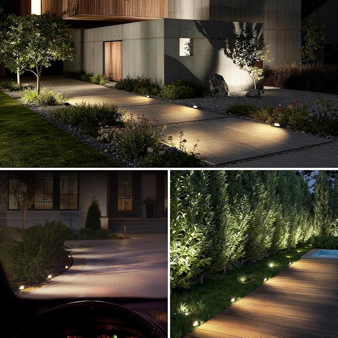 SUNVIE 5W Low Voltage Landscape Lighting Anti-Glare Outdoor In-Ground Lights 3000K Well Lights Low Voltage with Wire Connectors Waterproof LED Landscape Lighting for Pathway Garden, 12 Pack