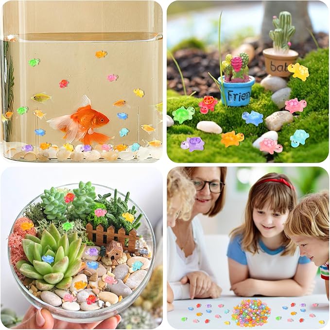 200pcs Mini Resin Turtles Luminous Tiny Turtle for Crafts Dollhouse Miniatures Mini Resin Things Animals for Fairy Garden Micro Landscaping Decoration Home Decor, 10 Colors(0.31 * 0.47inch,Medium)