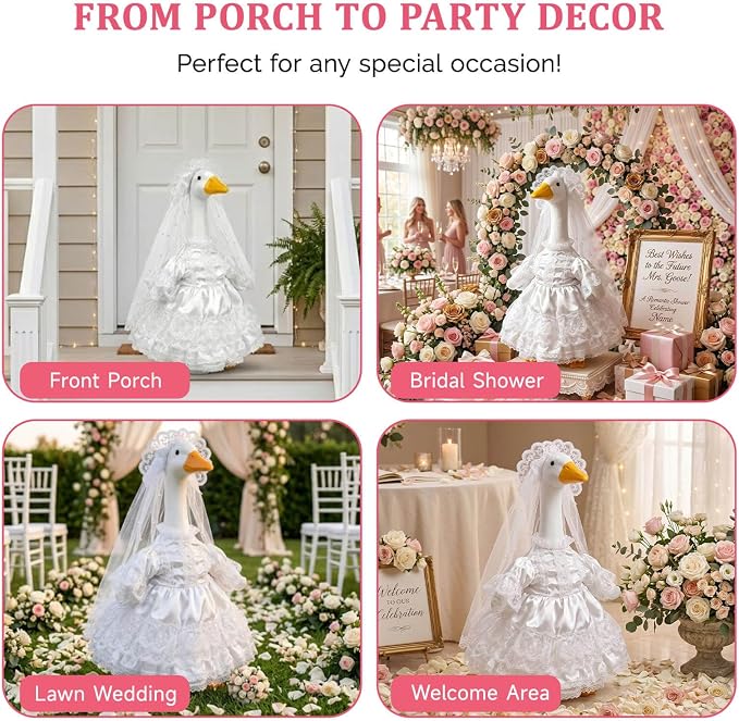 Wedding Goose Outfit with Veil for 23" and 17" Porch Goose, Bride Goose Dress, Porch Goose Clothes for Yard Goose Statue, Wedding Porch Decor for Bridal Shower, Anniversary