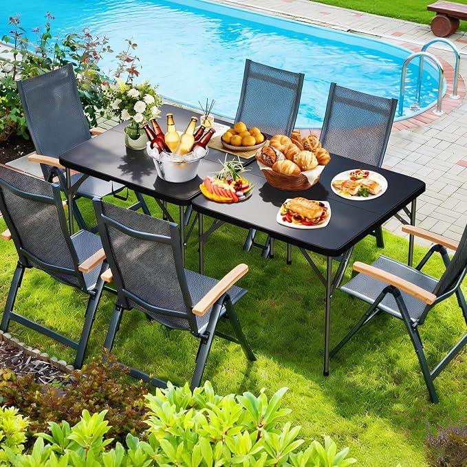 34" Folding Card Table, Heavy Duty HDPE Square Table, Fold-in-Half Portable Design with Carry Handle, Indoor Outdoor Utility Dining Table for Picnic, Camping, 330 lbs (Black, 34in)