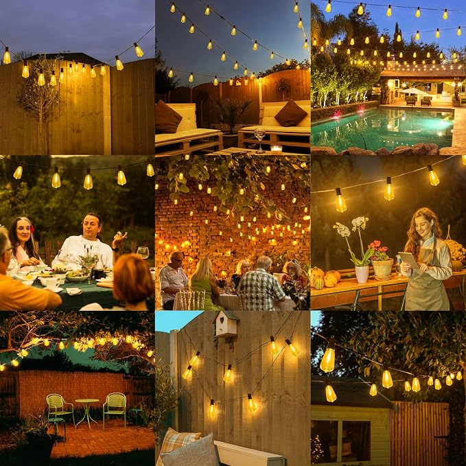 Brightever LED String Lights Outdoor Waterproof, 200FT 2200K Dimmable Patio Lights with 104 Shatterproof ST38 Vintage Edison Bulbs, Outside Hanging Light for Porch, Deck, Garden, Backyard, Balcony