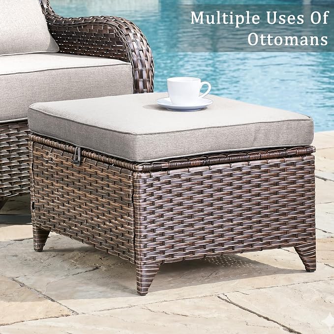 Luxury High Back Outdoor Furniture with 6-Inch Thick Cushions, Patio Furniture Set with Swivel Chairs, 7 PCS Wicker Conversation Set for Porch, Balcony, Deck and Yard