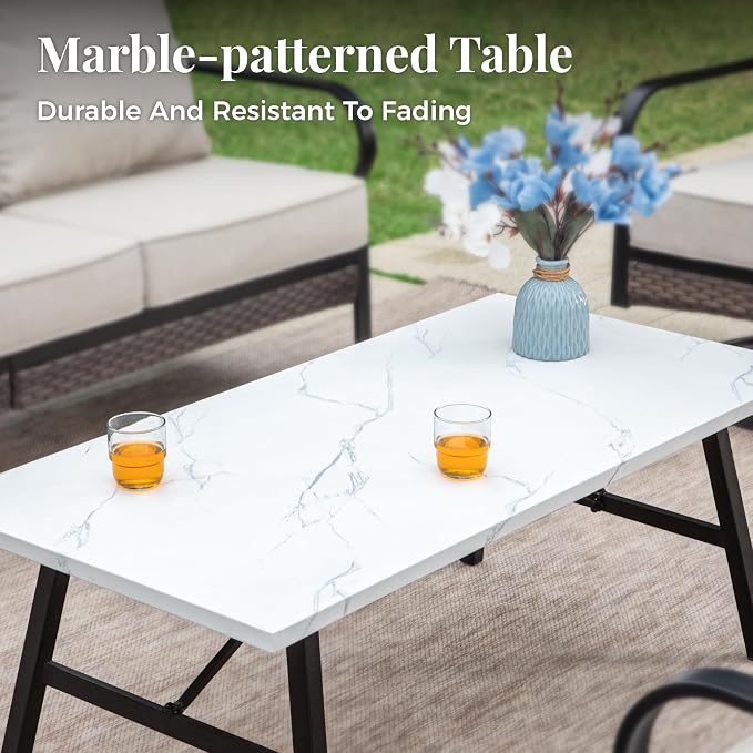 MIXPATIO Patio Furniture Set with Coffee Table, Outdoor Conversation Set with 2 x Rocking Chair, 1 x 2-Seat Sofa for Lawn Garden Backyard, Beige