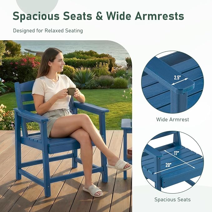 Furnimart Outdoor Dining Set for 6, 67" HDPE Dining Table and Chairs, All-Weather 7 Piece Patio Dining Set with Umbrella Hole, Outdoor Furniture Set for Backyard, Garden, Lawn & Poolside, Blue