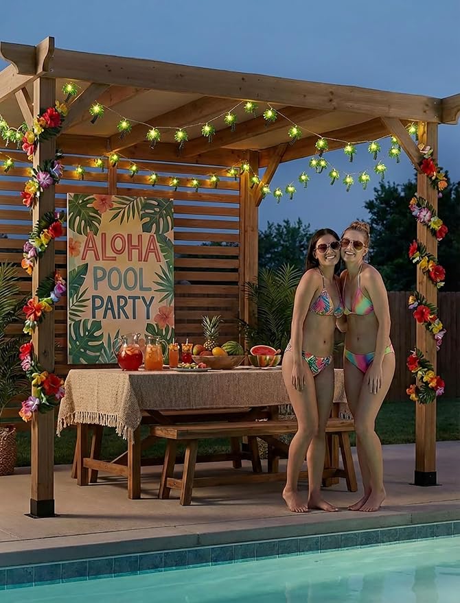 8.5Ft Palm Tree Lights Outdoor String Lights, 10L LED Patio Lights String | Summer Beach Themed, Plug in Lights for Outdoor Indoor, Bedroom, Birthday, Beach, Tiki Party Decor, White Wire