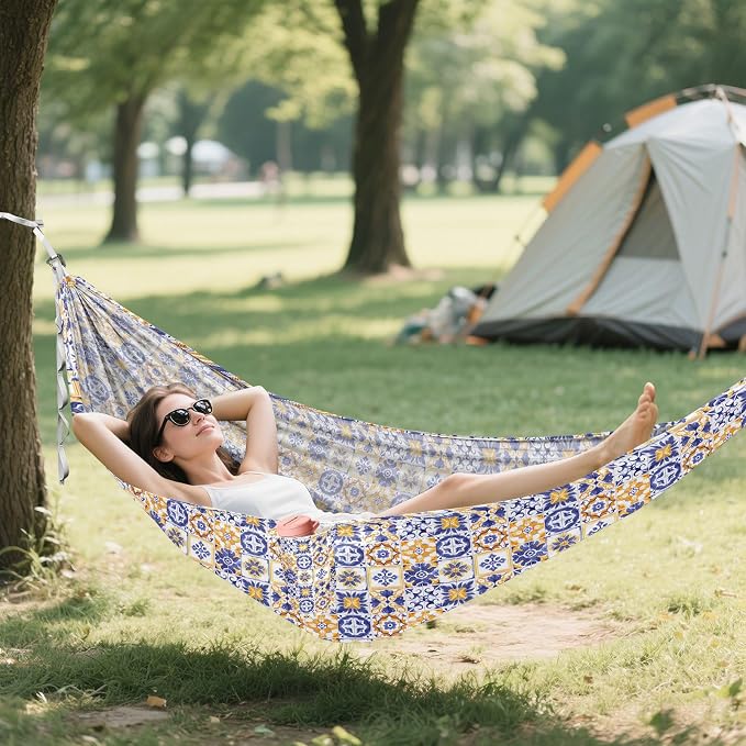 Camping Hammock Outdoor Hammocks for Outside Blue and Orange Moroccan Beach Trees Portable Lightweight with Pockets Tree Straps Indoor