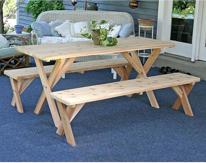 Red Cedar Picnic Table Outdoor Table w/Detached Benches 10'