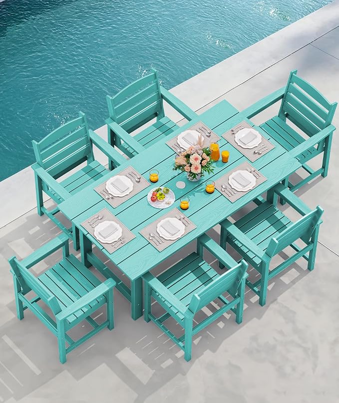 SERWALL 6 Pcs HDPE Dining Set, Includes 1 Table, 1 Bench & 4 Chairs, Aruba | Outdoor Dining Set with Bench, All-Weather Resistant SERWALL Dining Set for patio