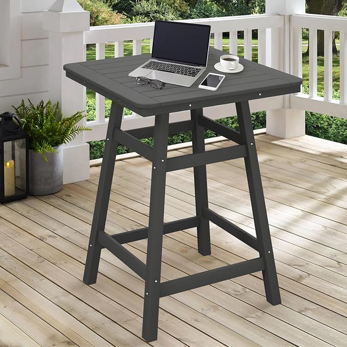 Costaelm Outdoor Bar Table, 37" Counter Height Square Patio Cocktail Bar Table with Umbrella Hole, Patio Bistro Dining Pub Table for Front Porch Deck Backyard Garden, Gray