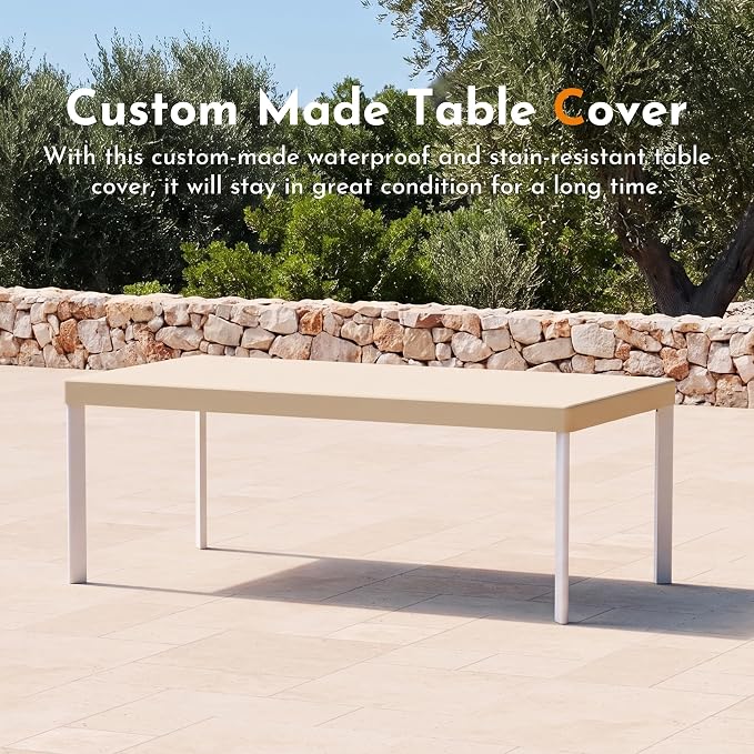 Modern Shade Cavo 79" All-Aluminum Outdoor Patio Dining Table, Minimalist Aluminum Patio Table with Elegant Easy-Clean Surface, Weather-Resistant Outdoor Dining Table for Garden, Indoor, White