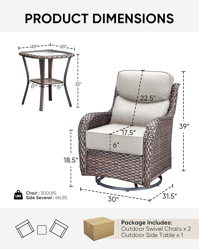 HUMMUH Wicker Patio Furniture Set 6inch Thick Cushion Deep Seat Outdoor Swivel Rocker Patio Chairs Set of 2 with Ottomans Conversation Set for Porch Garden Deck