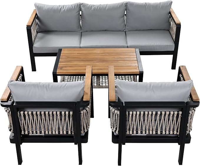4 Pieces Outdoor Sectional Sofa Set 5-Person Patio Seating Group Outdoor Conversation Set with Cushions and a Coffee Table for Patios, Gardens,or Balcony (Grey#30)