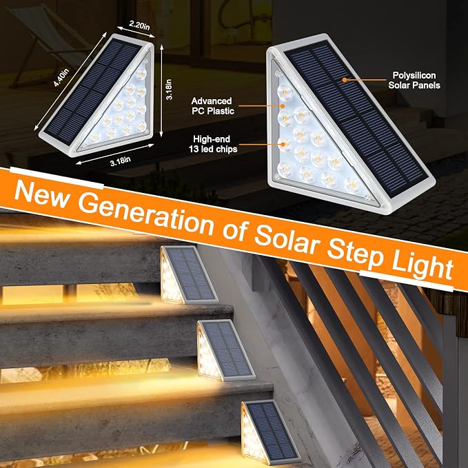AUDLES 8PK Solar Step Lights, Outdoor Decor Stair Lights Deck Light Waterproof IP67 Solar Lights for Deck, Yard, Patio, Garden, Walkways, Front Door, Pathway, Driveway, Porch