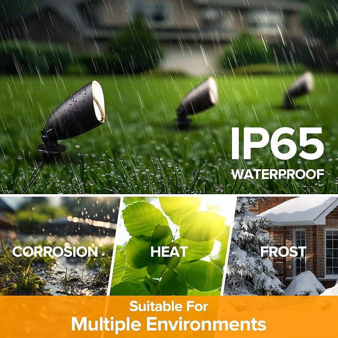 LUTEC 5CCT 12V Low Voltage Landscape Lighting Die-cast Aluminum Spot Lights with Connectors, IP65 Outdoor Landscape Spotlights, 7W 650LM for Tree Garden, 8 Pack (No Transformer Kits)