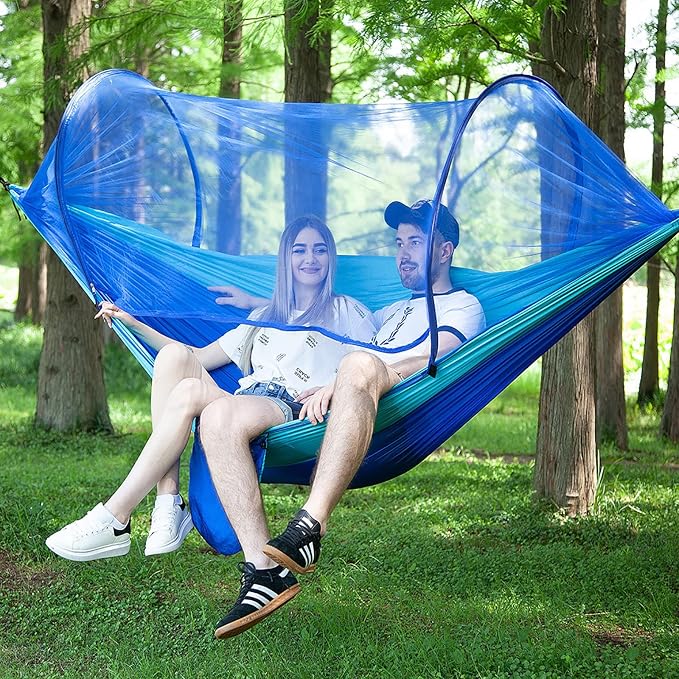 Travel Hammock with Mosquito Net, Lightweight Camping Hammock Hold Up to 200kg, Portable Outdoor Hammock for Camping Hiking Backpacking,Blue,250x120cm
