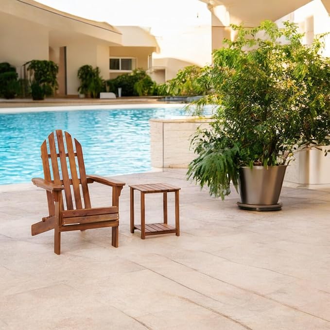 Patio Wise Square Acacia Wood Side Table, 2-Tier Indoor/Outdoor Wooden Accent Tables, Deck, Balcony, Porch, & Patio Furniture, 15-Inches Long x 15-Inches Deep x 17-Inches High, Teak