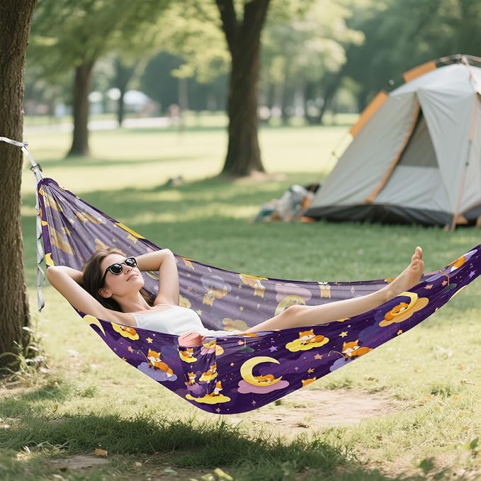 Camping Hammock Outdoor Hammocks for Outside Fox Good Night Beach Trees Portable Lightweight with Pockets Tree Straps Indoor