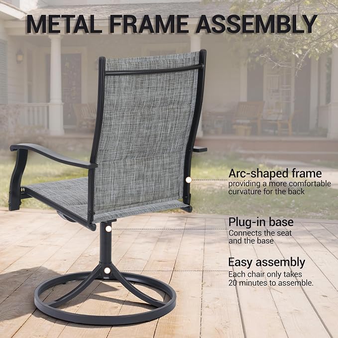 Patio Swivel Rocker Chairs Set of 2,Outdoor Dining Chairs High Back,15ยฐ Gentle Rocking Patio Chair with Padded Textilene, Metal Frame for Poolside Lawn Garden,Blue(2 PCS)