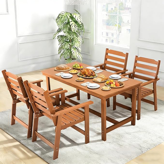 FUNBERRY Outdoor Dining Chairs Set of 2, HDPE Patio Chairs for Outside | Wood-Grain, HDPE All Weather, No Rot or Rust or Crack, UV Fade Shield, 330LBS Weight Capacity, Easy-Clean for Outside
