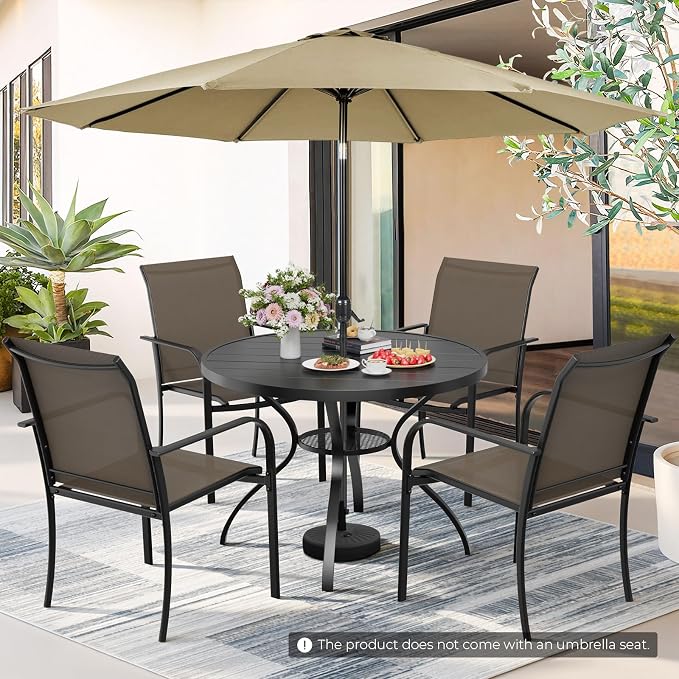 5-Piece Patio Dining Set with Umbrella,4 Person Outdoor Table and Chairs Set, 4 Metal Dining Chairs and Round Outdoor Table with 1.57" Umbrella Hole,Khaki