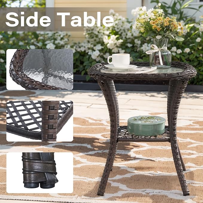 Belord 5 Piece Patio Furniture Set with 50000 BTU Propane Fire Pit Table, All-Weather Patio Rocking Chairs, Loveseat Glider and Side Table for Outdoor Conversation Deck Backyard Poolside Blue