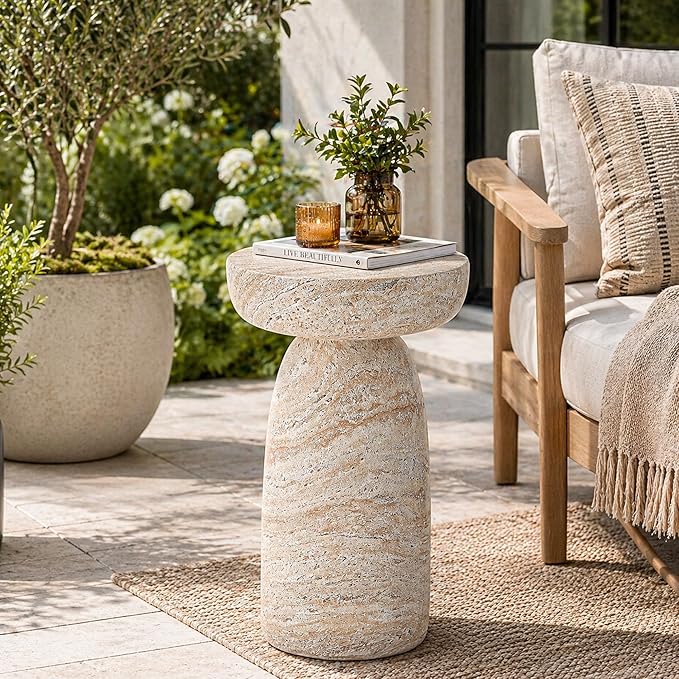 24" Large Side Table Outdoor, Modern Geometric Pedestal End Table, Multi-Functional & Decorative Coffee Table, Accent Table, Planter Stand for Garden Patio Porch Balcony or Living Room Decor