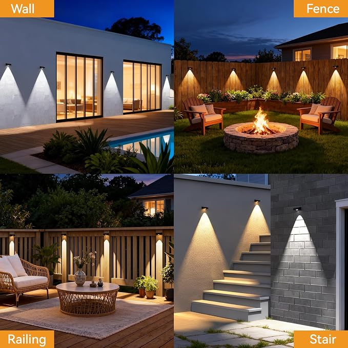 Solar Lights Outdoor,3-Color Solar Lights Outdoor Waterproof | Solar Fence Lights, Auto On/Off, Ip44 Abs Material,30h Runtime No Wiring Needed,Suitable for Gardens,Paths,Fences,Steps.(6P)