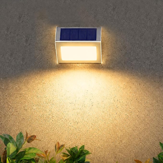 JSOT Solar Lights Perfect for Deck, Fence, Stair, Step Decor-Warm White-8P | Stainless Steel, Waterproof, Solar Powered, Garden, Patio, Deck Rail