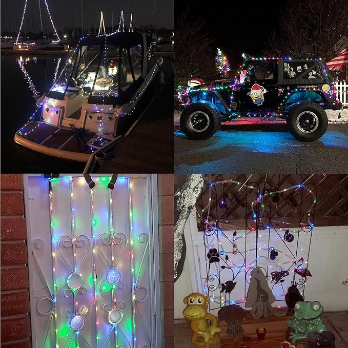QITONG Multicolor Trampoline Lights, 66ft 200 LED Solar Rope Lights Outdoor Waterproof, Fairy Lights in Clear Thin Tube with 8 Modes