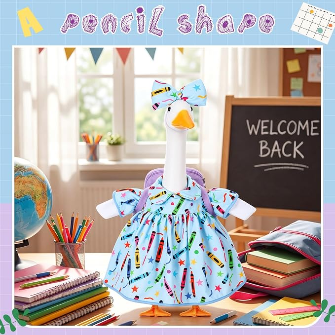 Mindsoft Back to School Porch Goose Outfit Teacher Goose Clothes Costume Statues Decor for 23" School Classroom Lawn Garden Patio Outdoor Statues(Backpack Style -Light Sky Blue)