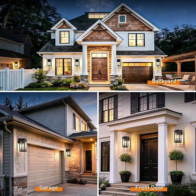 12'' Outdoor Wall Lights 2 Packs, Black Porch Light Outdoor Lighting | Waterproof Exterior Lighting Fixtures Sconce Lanterns, Modern Outside Lights for House Garage Front Door Patio (No Sensor)