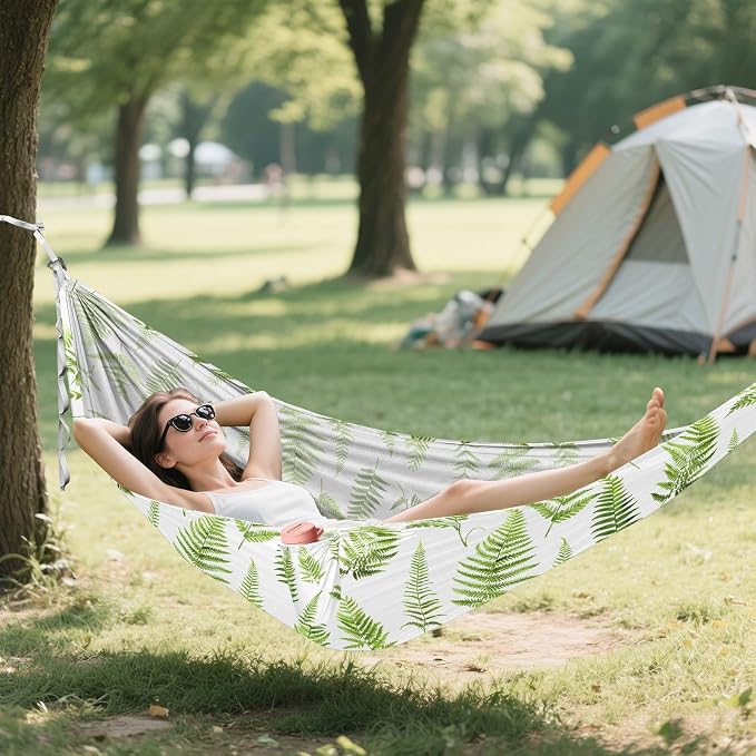 Camping Hammock Outdoor Hammocks for Outside Fern Pteridophyte Beach Trees Portable Lightweight with Pockets Tree Straps Indoor