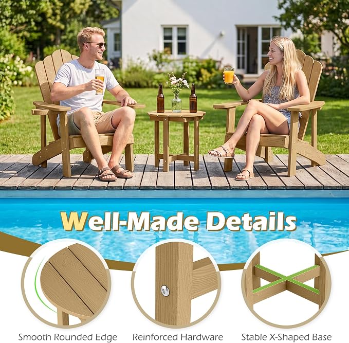 Tangkula Round Outdoor Side Table Set of 2, Adirondack Side Table with Weather-Resistant, Waterproof Top, Small Outside End Table for Patio Deck Pool Porch, Easy Maintenance (Brown,2)