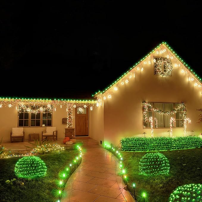 BlcTec Outdoor Christmas Lights 200 LED 8.4ft x 5.2ft Christmas Net Lights with 8 Modes, UL Certified, Timer, Connectable, Waterproof for Trees, Bushes, Shrubs, Yard Outdoor Xmas Decorations, Green