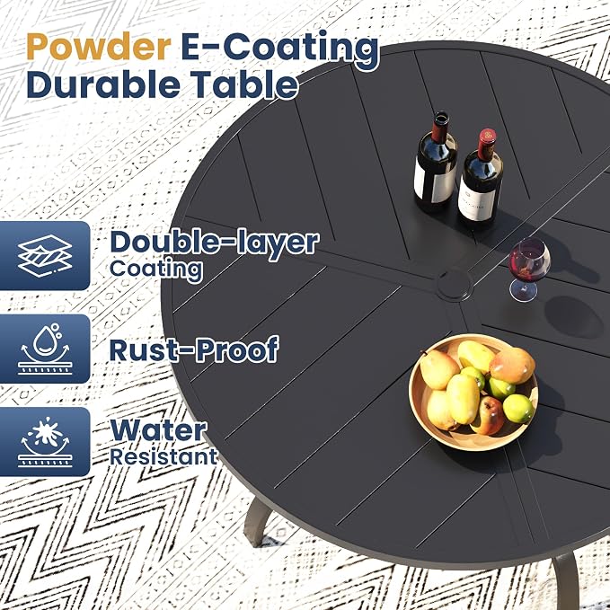 Amopatio 5 Pieces Patio Dining Set for 4, Outdoor Table and Chairs, 4 All Weather Stackable Patio Chairs, 39" Patio Spliced Round Table with Umbrella Hole, for Deck, Backyard, Garden, Blue
