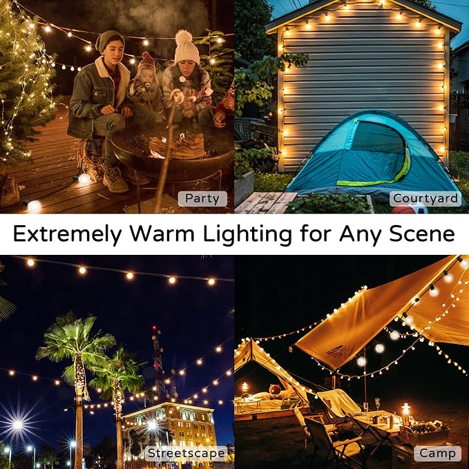 OHLUX Outdoor String Lights 220 Feet Patio Lights with 104 Edison LED G40 Globe Bulbs(4 Spares), 2200K Waterproof Connectable Edison Hanging Lighting for Backyard Balcony Outside Gazebo Party