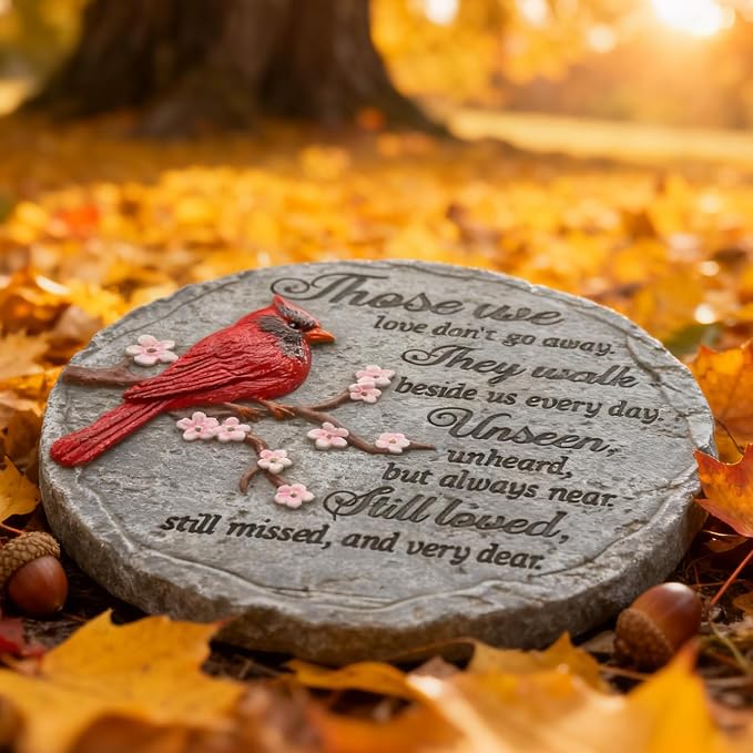 Memorial Garden Stones Red Cardinal Sympathy Gifts for Loss of Loved One - Fatherās Day Condolence Bereavement Gift Outside Memory Plaques Outdoor Stepping Stone