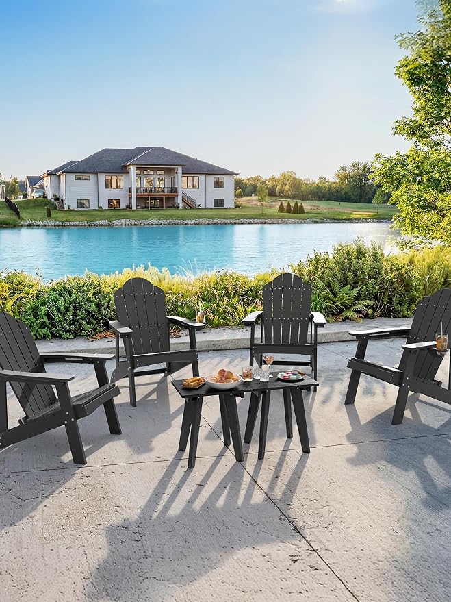 Outdoor Side Table, HDPE Weather Resistant Small Patio Table for Porch and Balcony, 200 LBS Capacity Heavy Duty Small Outdoor Table for Backyard and Pool, Easy Maintenance, Black