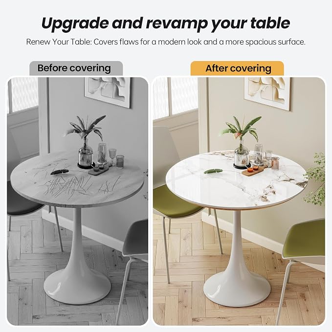 39.3" Round White Marble Sintered Stone Table Top - Heat Resistant Waterproof for Dining Table, Office Desk, Bar, Patio