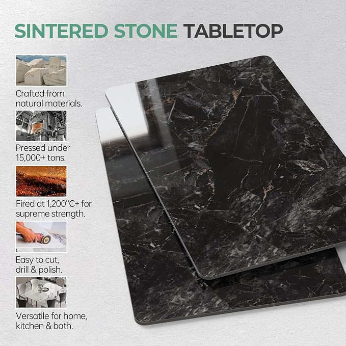 Rectangle Table Top,55.1 ” x 27.5 ” Black Sintered Stone Tabletop, DIY Replacement & Cover Marble Desktop, Scratch & Wear Resistant, Easy to Clean, Suitable for Indoor & Outdoor