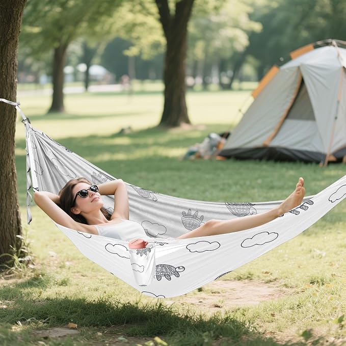 Camping Hammock Outdoor Hammocks for Outside Turtles Lines Cloud Beach Trees Portable Lightweight with Pockets Tree Straps Indoor Small