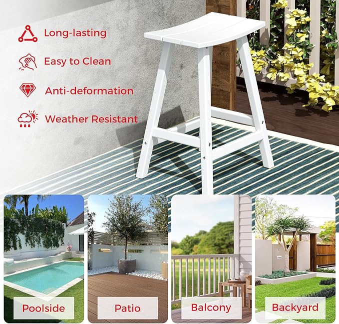 Costaelm Outdoor Bar Table, 37" Counter Height Round Patio Cocktail Bar Table, Patio Bar Table 3-Pieces Set Bistro Dining Table Pub Table for Front Porch Deck, Backyard, Garden, White
