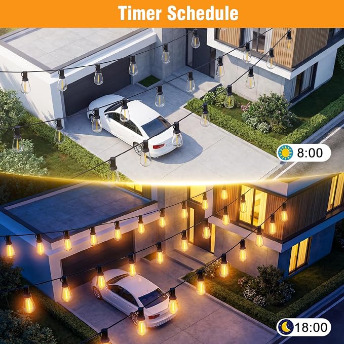 Outdoor String Lights 100FT, APP & Remote Control Dimmable Patio Lights, Plug in LED String Lights with Timer, Waterproof Backyard Pergola Garden Party Decor